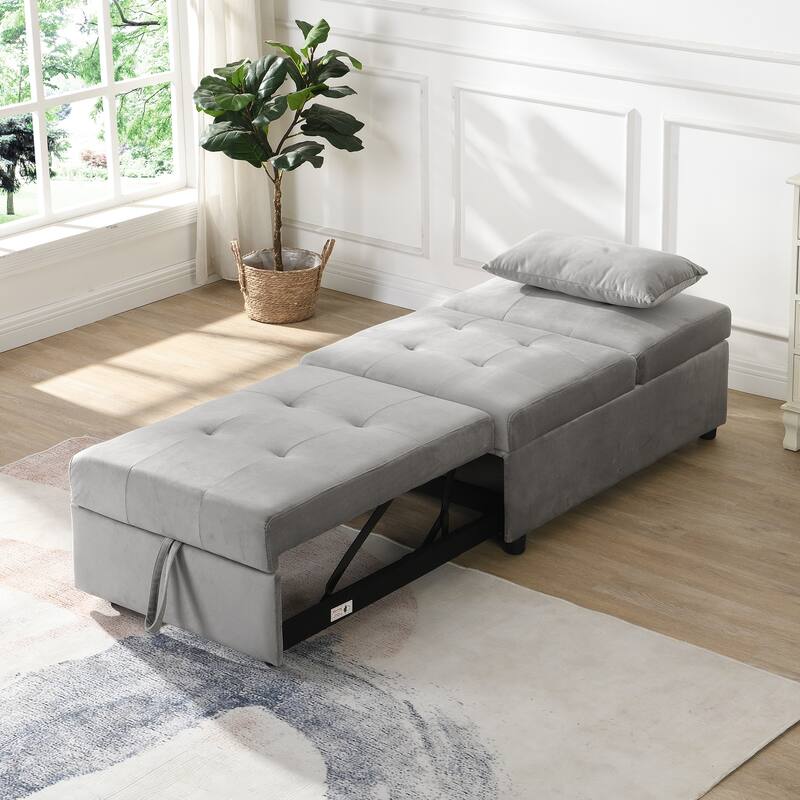 39.8" Single Folding Ottoman Sofa Bed with Adjustable Back and Pillows for Living Room