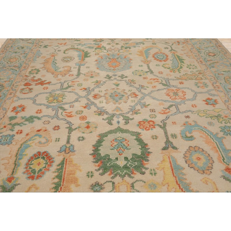 LoomBloom Beige Hand Knotted Wool Rug Arts & Crafts Oushak Style