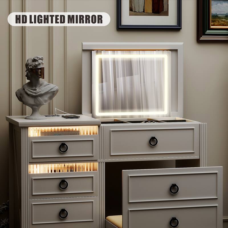 Makeup Vanity With Led Light and Hidden Storage