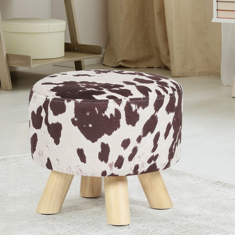 Adeco Cow Fabric Ottoman Bench Stool