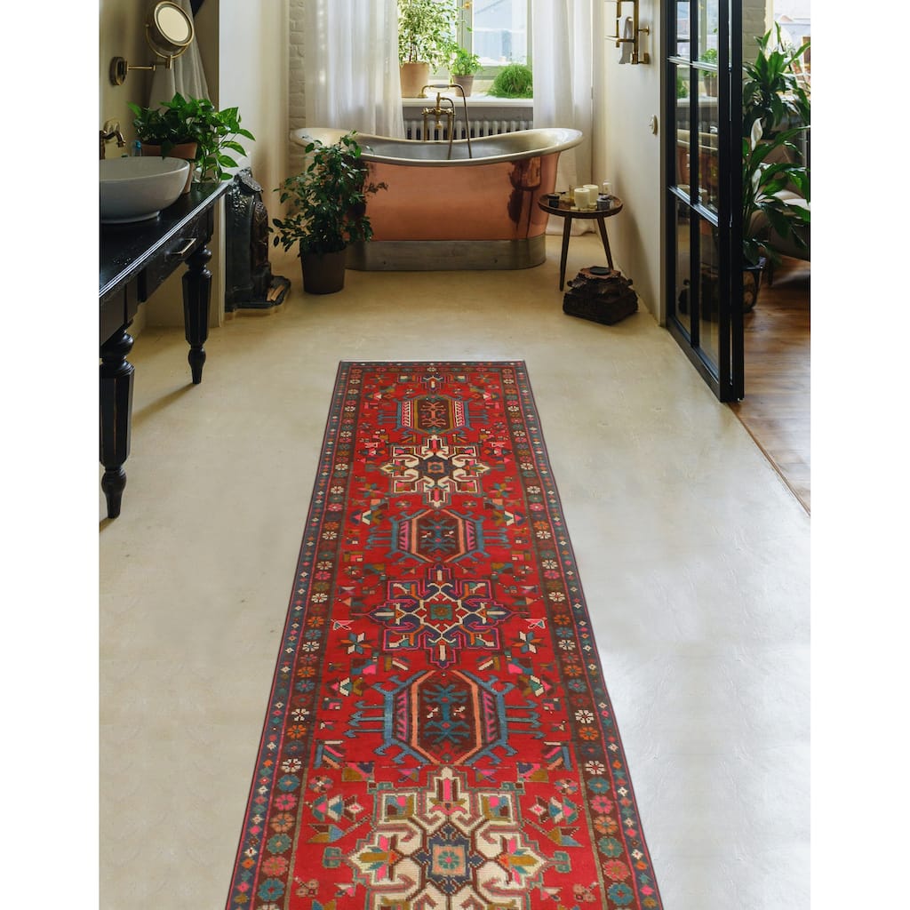 Fine Vintage Distressed Ryan Red/Ivory Runner - 2'9" x 12'4"