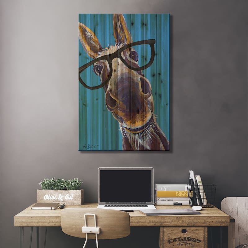 Donkey Snickers Glasses Print On Wood by Hippie Hound Studios - Multi-Color