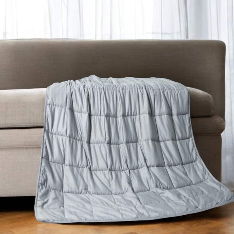 HomeRoots 48" X 72" Light Gray Cotton Quilted Plush 15 Pound Weighted Blanket - Twin - Light Gray