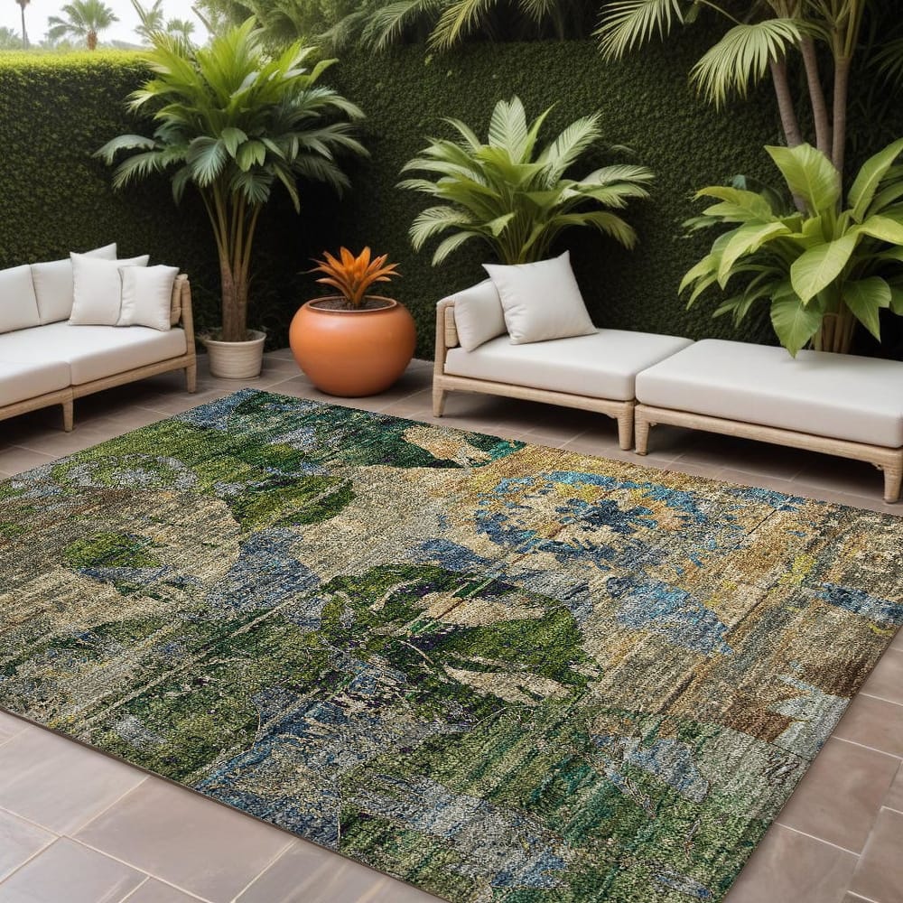 Hato Lush Floral Weather Resistant Versatile Elegance Runner Outdoor Rug