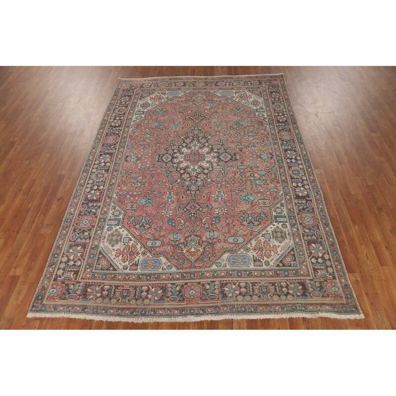 Pink Tabriz Persian Area Rug Hand-Knotted Wool Carpet - 6'8" x 9'9"