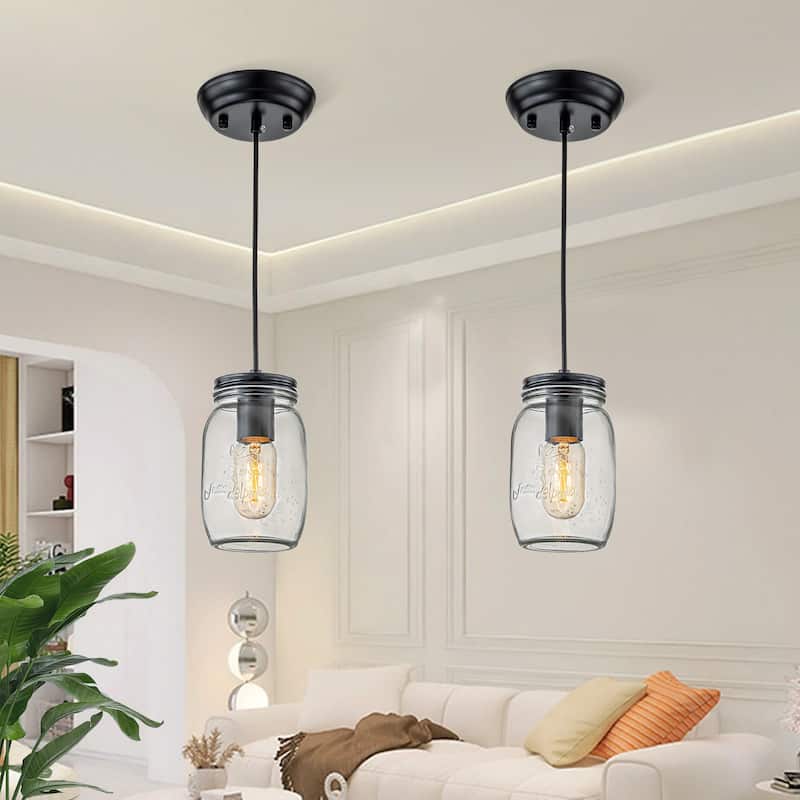 Starsky 1-Light Modern Farmhouse Black Mason Jar Chandelier Single Pendant Light set of 2 - Black