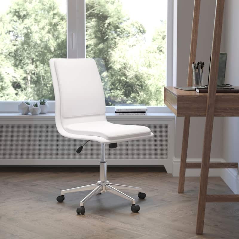 Mid-Back Armless Office Task Chair with Metal 5-Star Base - White