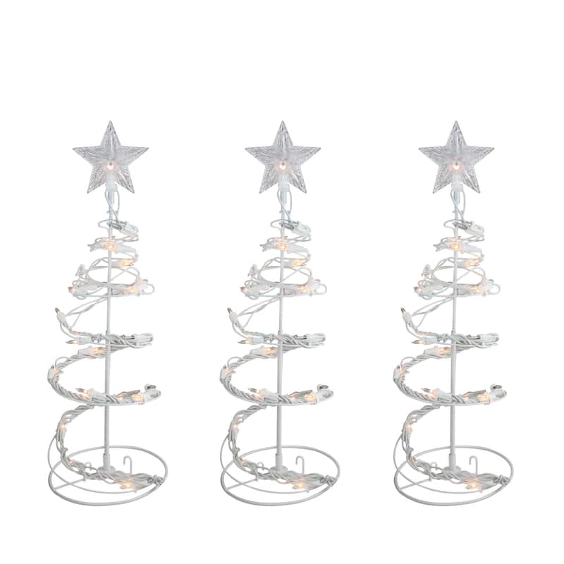 Set of 3 White Clear Lighted Spiral Cone Walkway Christmas Trees Outdoor Decor 18"