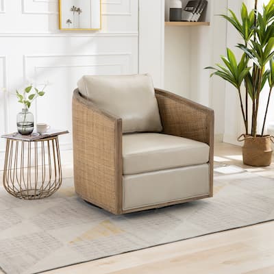 Oyster Grey 30.12" 360° Swivel Barrel Chair