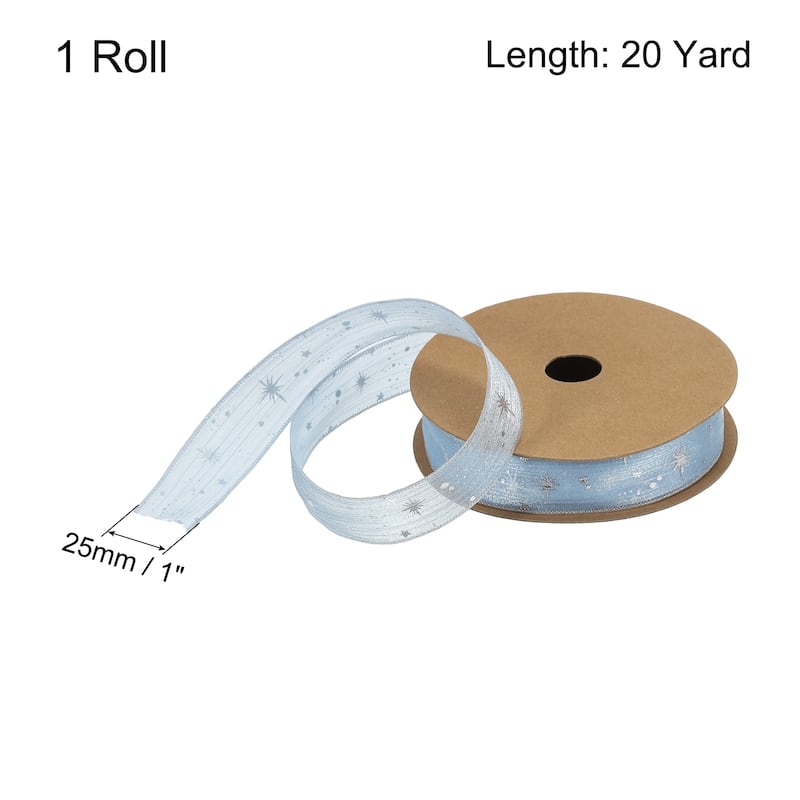 Star Organza Sheer Ribbon Sparkly Snow Yarn Ribbon - Light Blue - 1" x 20 Yard
