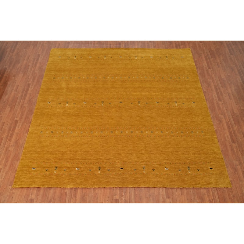 Hand Knotted Oriental 100% Wool Carpet Tribal Animal Pictorial Yellow & Gold Gabbeh Area Rug - 11' 8'' X 11' 8''
