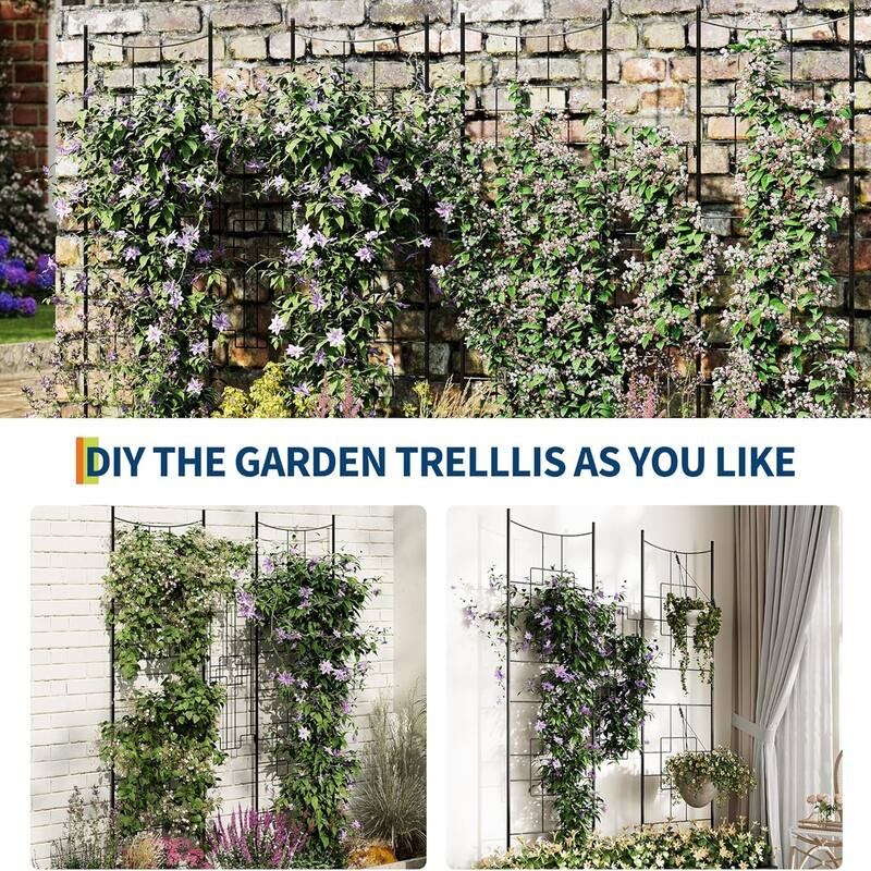 1pcs 6 FT x 2 FT Black Steel Garden Trellis Panel Rustproof Privacy Screen for Climbing Plants Patio and Yard