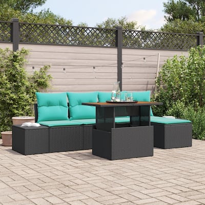 vidaXL 6 Piece Garden Sofa Set with Cushions Black Poly Rattan - 115.8×46.1×27.2