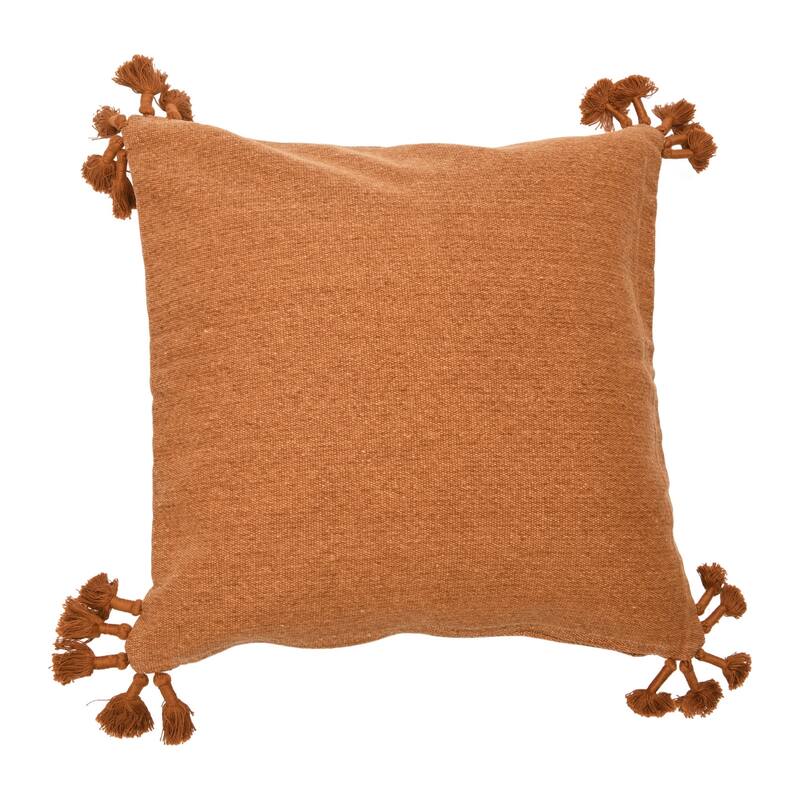 Square Canvas Pillow Cover with Tassels - Rust