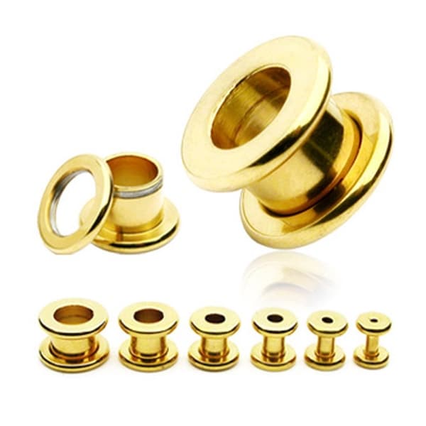 Gold Plated Surgical Steel Screw Fit Tunnel (Sold Individually)