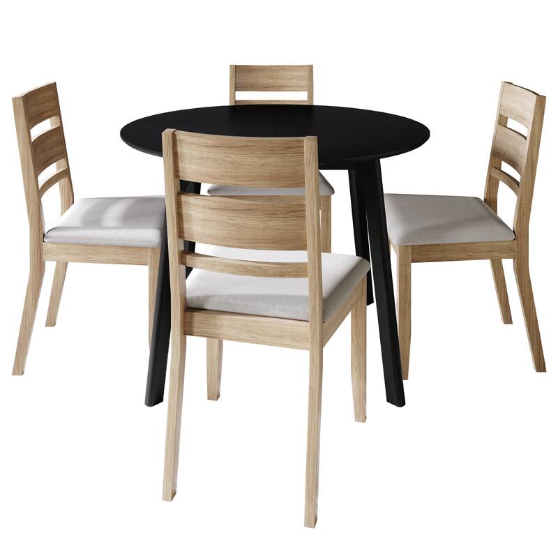 CraftPorch Elegance 4-Piece Chair and Round Table Wooden Dining Set - Natural Oak