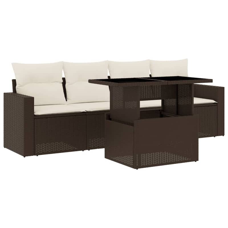 vidaXL Patio Sofa Set with Cushions Outdoor Furniture 5 Piece Poly Rattan - 21.7 x 39.4 x 28.7 in