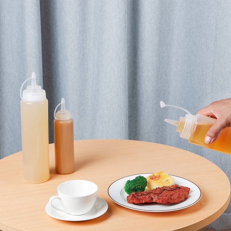 Kitchen PE Squeeze Bottles Vinegar Barbecue Condiment Dispenser 2pcs - White - 240ml/8oz+360ml/12oz