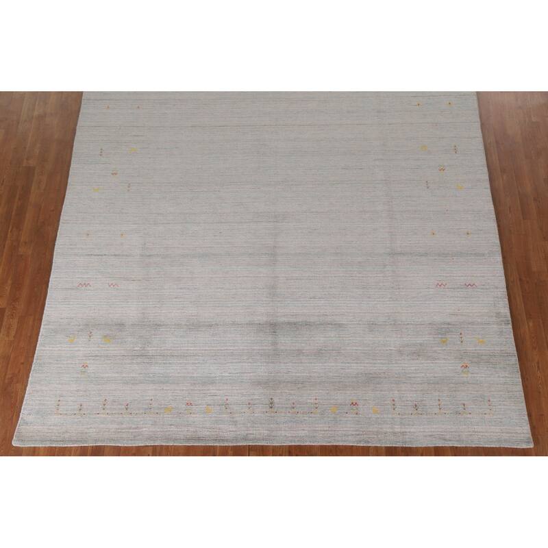 Beige Tribal Gabbeh Area Rug Hand-Knotted Wool Carpet - 8'9"x 11'8"