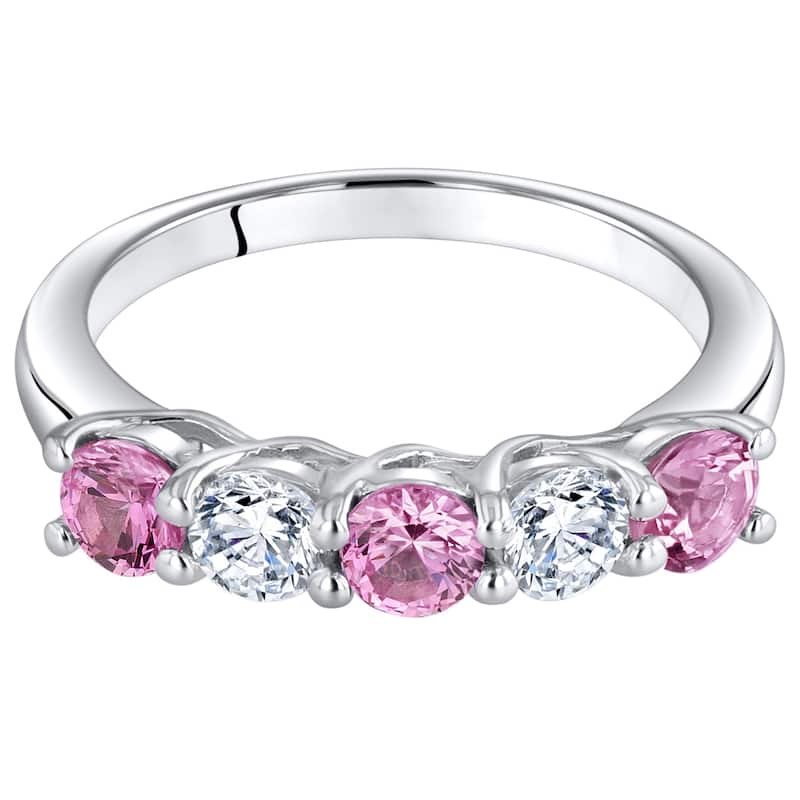 Sterling Silver 0.75 ct Created Pink Sapphire Stackable Ring