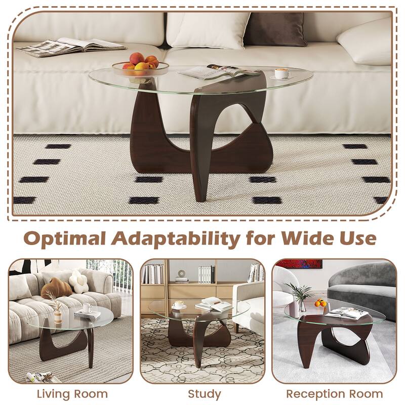 Gymax Triangle Coffee Table w/ Tempered Glass Top & Adjustable Rubber