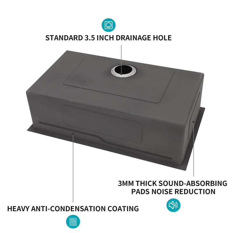 33" Undermount Kitchen Sink - Single Bowl 16 Gauge Stainless Steel Ledge Workstation Kitchen Sinks