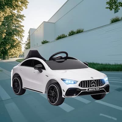 12V Mercedes-Benz AMG CLA 45 Electric Ride-On Car for Kids with Parental Remote Control, Aux Wheels, Horn and LED Lights