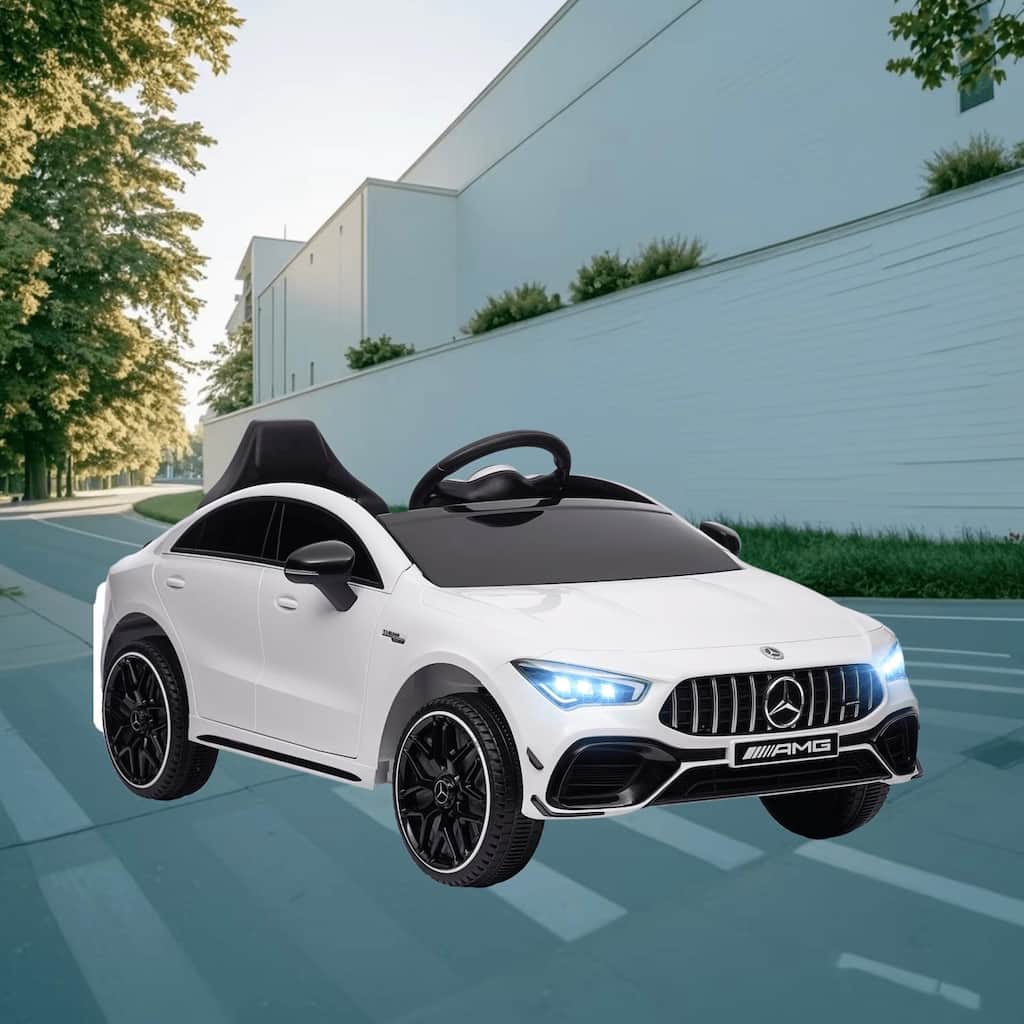 12V Mercedes-Benz AMG CLA 45 Electric Ride-On Car for Kids with Parental Remote Control, Aux Wheels, Horn and LED Lights