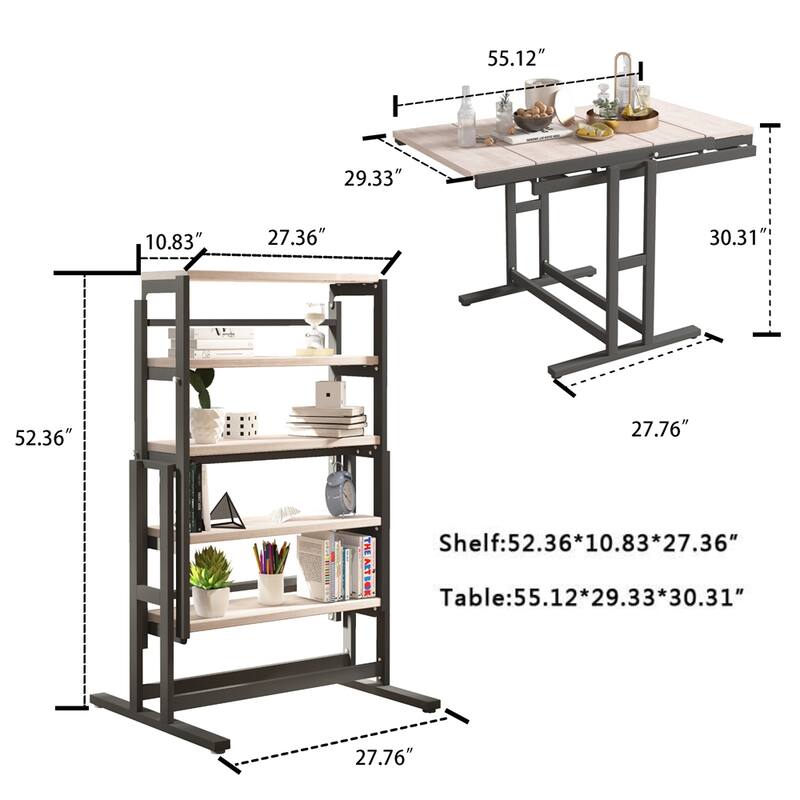 Wood Multifunction Convertible Dining Table with Metal Frame