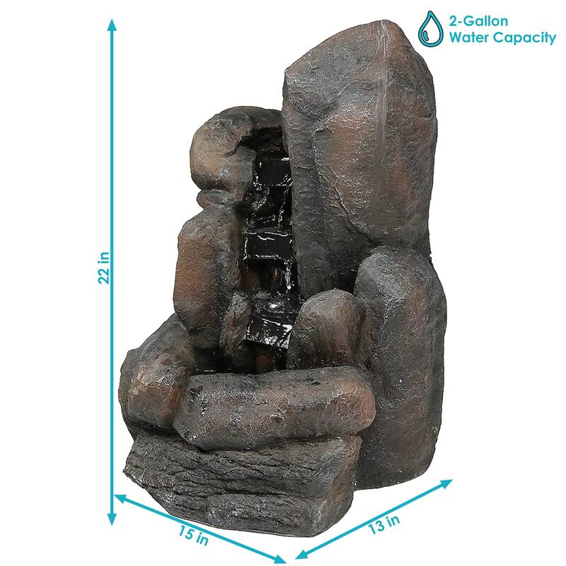 Rock Falls Solar Outdoor Water Fountain w/ Battery - 22" Water Feature