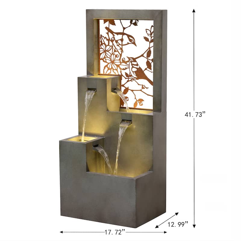 LED Lighted 4-Spouts Outdoor Garden Water Fountain - 41.75"