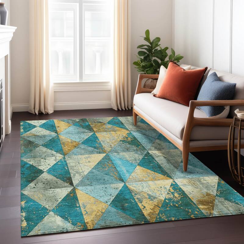 Machine Washable Indoor/ Outdoor Contemporary Diamonds Chantille Rug