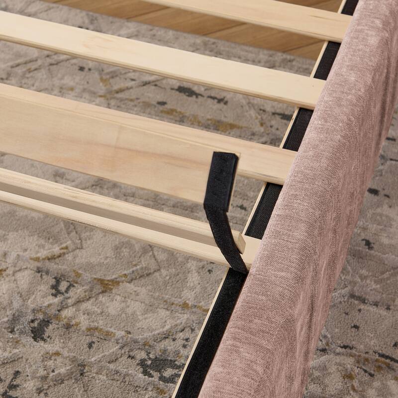 King Size Upholstered Bed Frame with Chenille fabric with pleated design,Grounded King Size Platform Bed