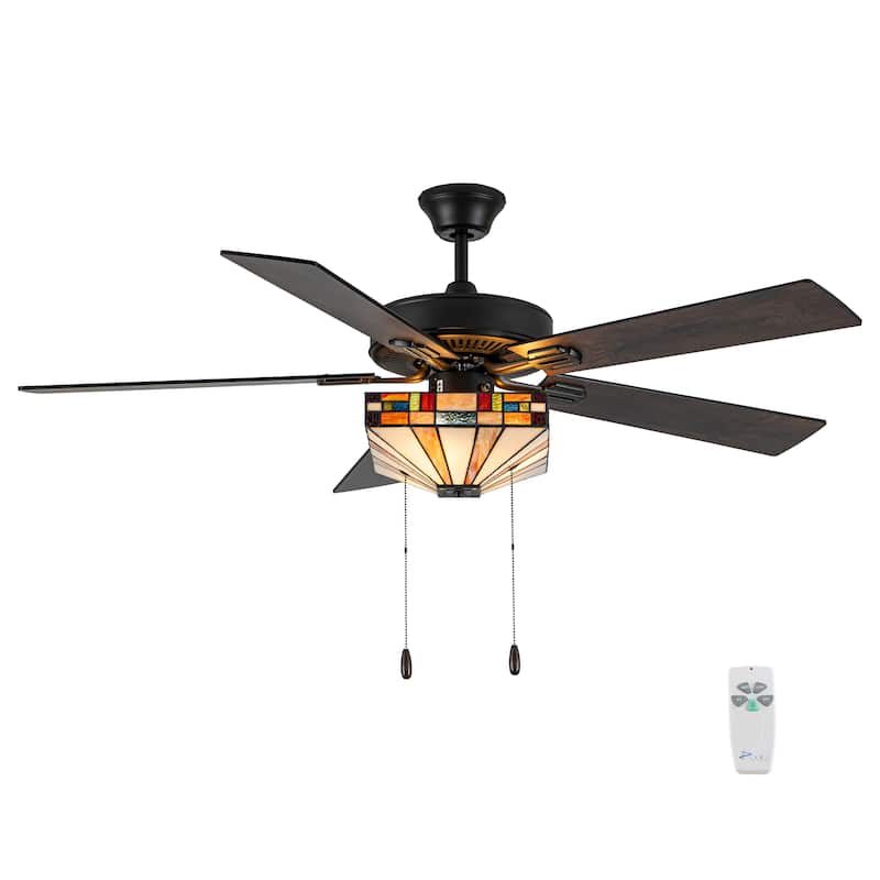 Reid River of Goods 5-blade 52-inch Indoor Tiffany-style Ceiling Fan with Shade and Remote Control - Warm Amber