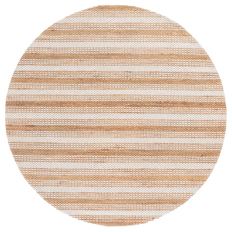 SAFAVIEH Handmade Natural Fiber Unette Wool Rug - 6' Round - Ivory/Brown