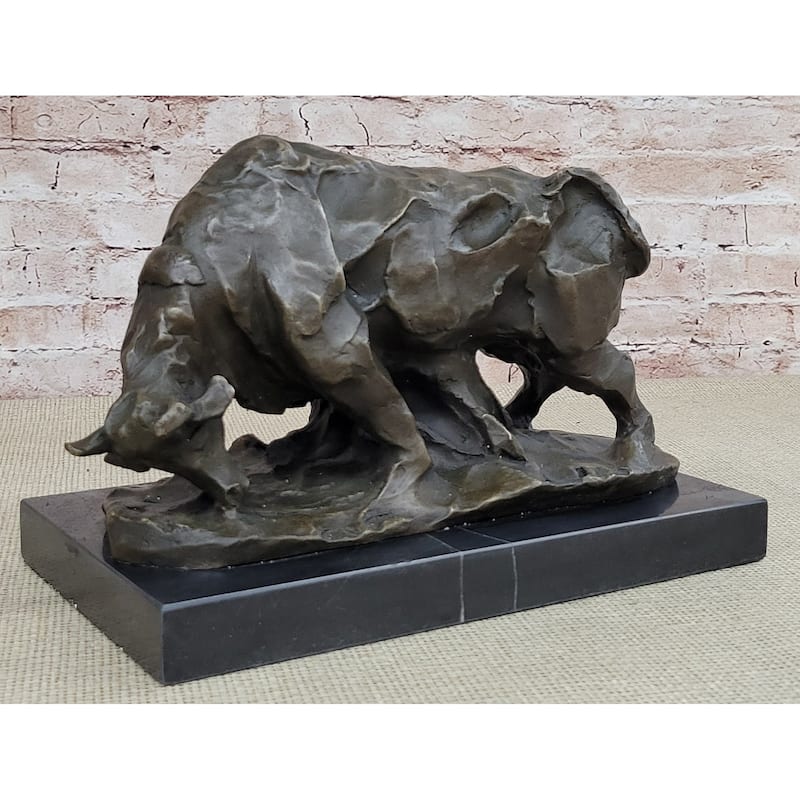Large Abstract Modern Art Charging Bull Bronze Sculpture Marble Base Figurine