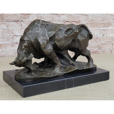 Large Abstract Modern Art Charging Bull Bronze Sculpture Marble Base Figurine
