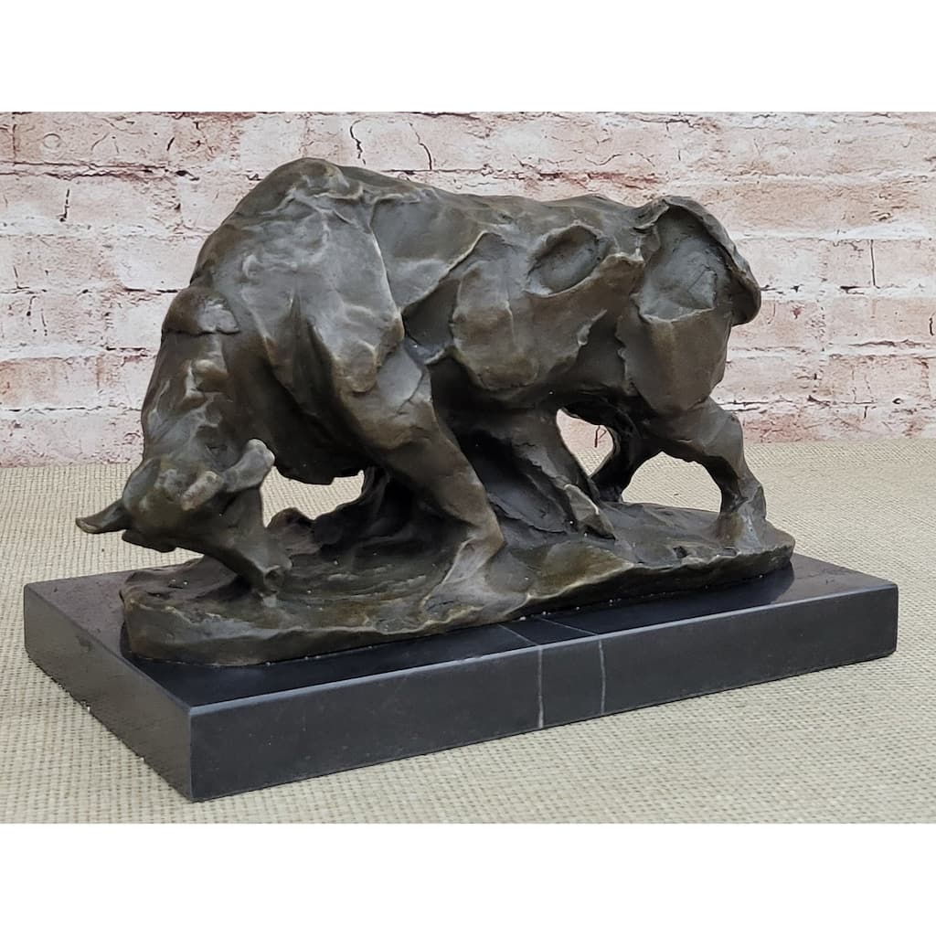 Large Abstract Modern Art Charging Bull Bronze Sculpture Marble Base Figurine