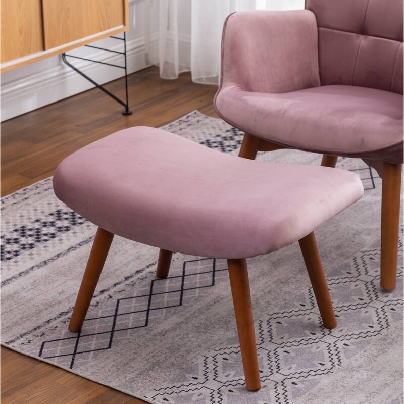 Leisure Chair Ottoman Set Office Chair, Mauve Stylish Velvet Upholstered Reception Chair Vanity Chair with Wooden Frame
