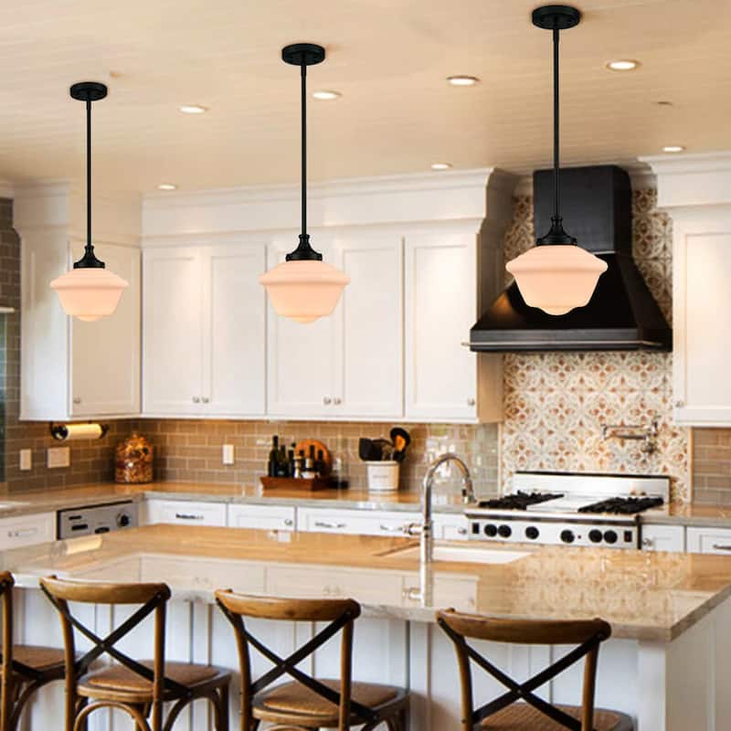 Antalya Schoolhouse Pendant Light Fixture with Milk Glass Shade 1-Light