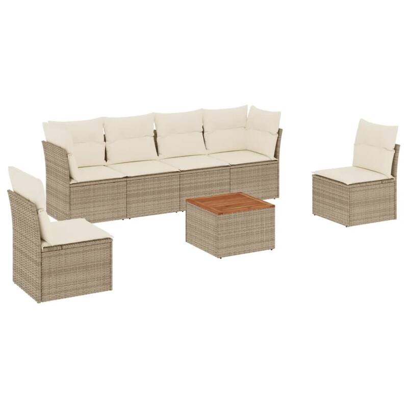 vidaXL Patio Sofa Set with Cushions Outdoor Furniture 7 Piece Poly Rattan - 21.7 x 21.7 x 14.6