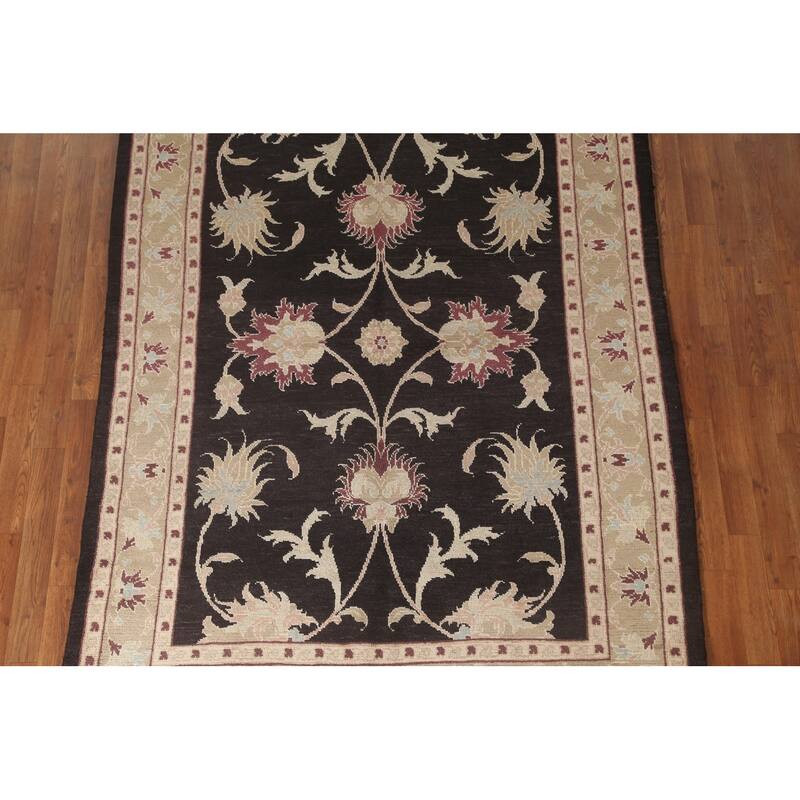 Black Floral Oushak Oriental Area Rug Hand-Knotted Wool Carpet - 5'5" x 7'9"