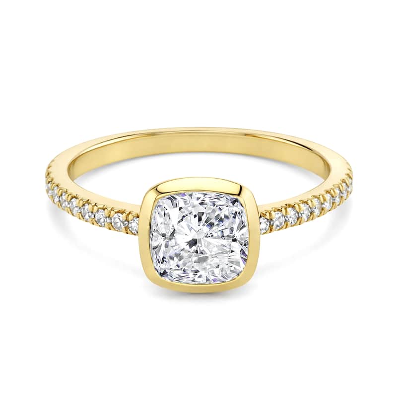 Auriya 14K Gold Bezel Cushion Diamond Engagement Ring 1.00 - 5.00ct. tw. (F-G, VS) - 1.00 carats - 7 - Yellow