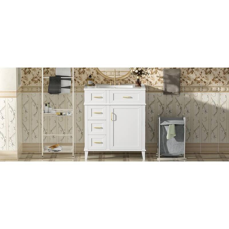Modern Freestanding Bathroom Vanity with 30-Inch Ceramic Sink, Soft Close Storage Cabinet with 3 Drawers & Adjustable Shelf
