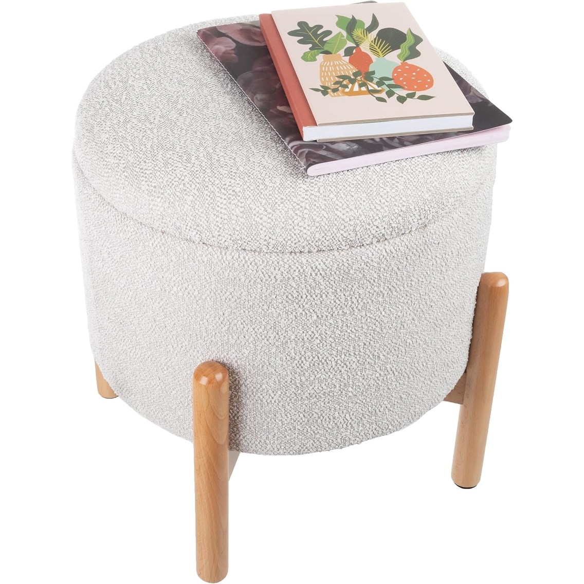 Round Storage Ottoman - Multipurpose Footrest with Removable Top for Living Room, Dorm, or Apartment (Gray)