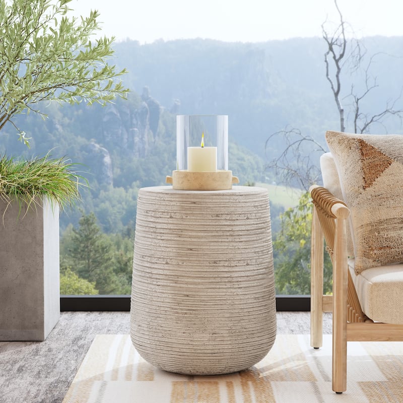 Classic Home Nellie Concrete Outdoor End Table - 18.5Wx18.5Dx22.5H - 18.5Wx18.5Dx22.5H - Rough Light Grey