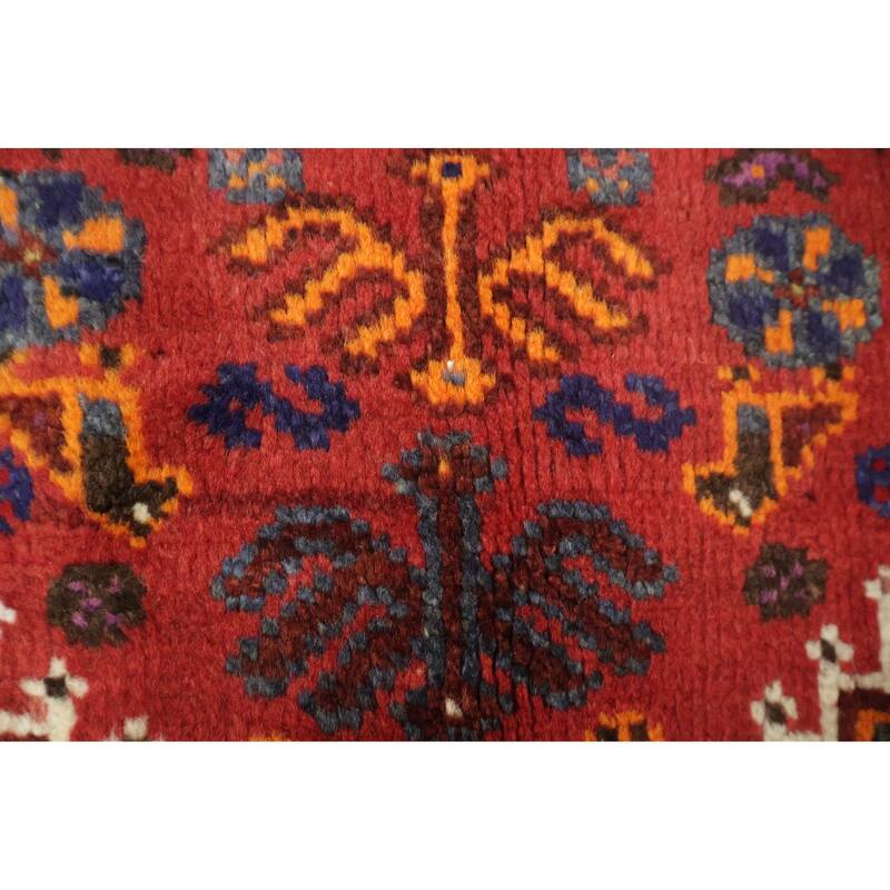 Hand Knotted Oriental 100% Wool Carpet Traditional Tribal Red Shiraz Area Rug - 5' 0'' X 3' 5''