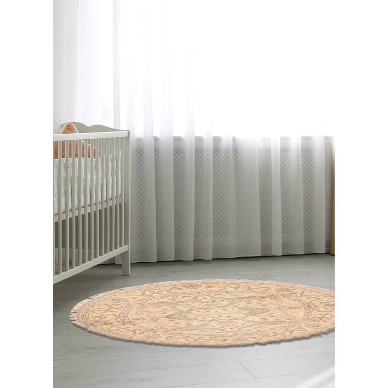 ECARPETGALLERY Hand-knotted Royal Oushak Cream Wool Rug - 4'10 x 4'10