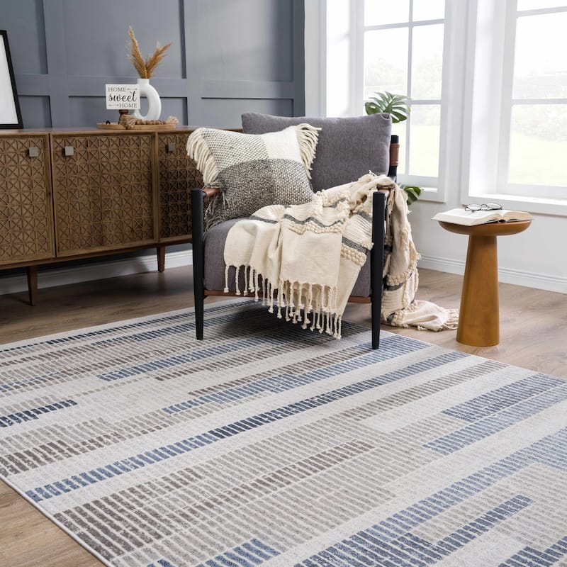 Hauteloom Calum Living Room, Bedroom Area Rug - Farmhouse - High Pile - Pink,Gray - 7'9" x 9'6"