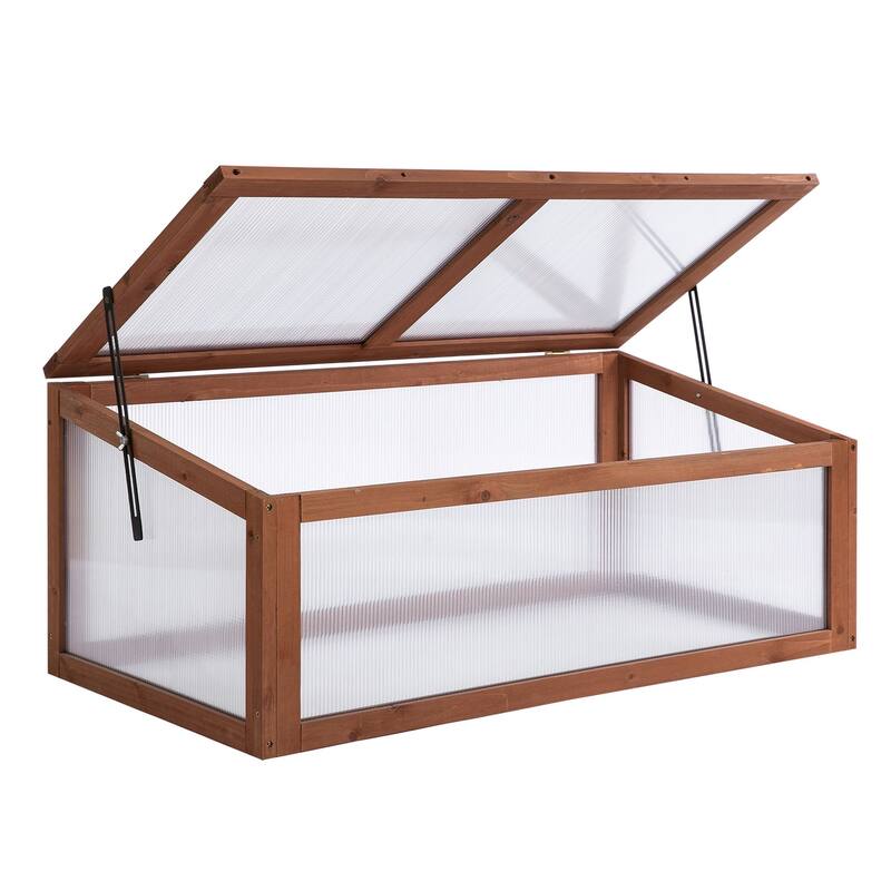 Outsunny Wooden Framed Greenhouse Polycarbonate Cold Frame Grow House Outdoor Raised Planter Box Protection, PC Board, Brown